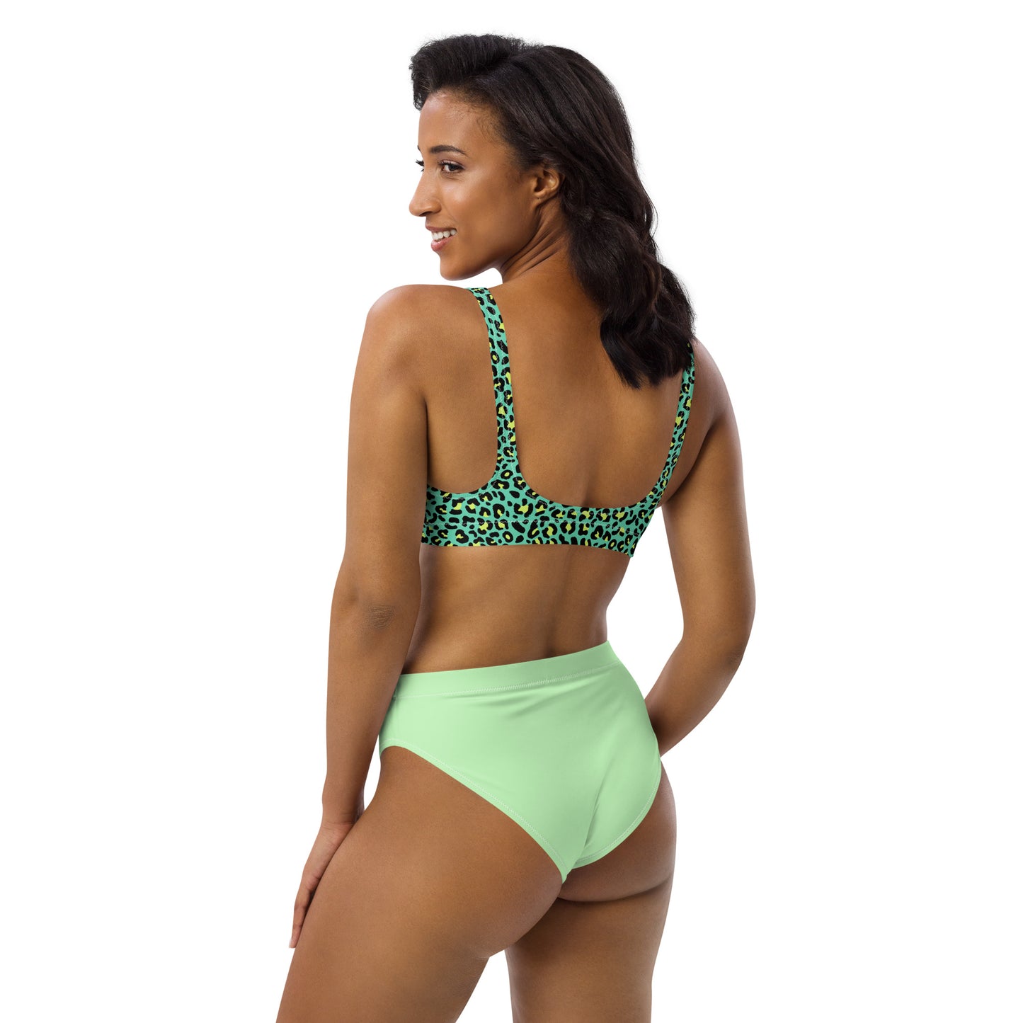 Neon Leopard and Mint Recycled high-waisted bikini