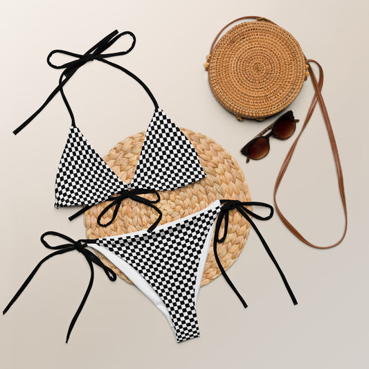Checkered recycled string bikini