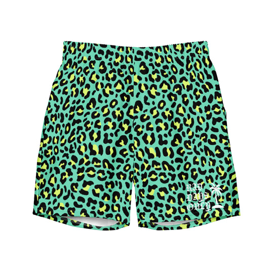 Neon Green Leopard Men's swim trunks